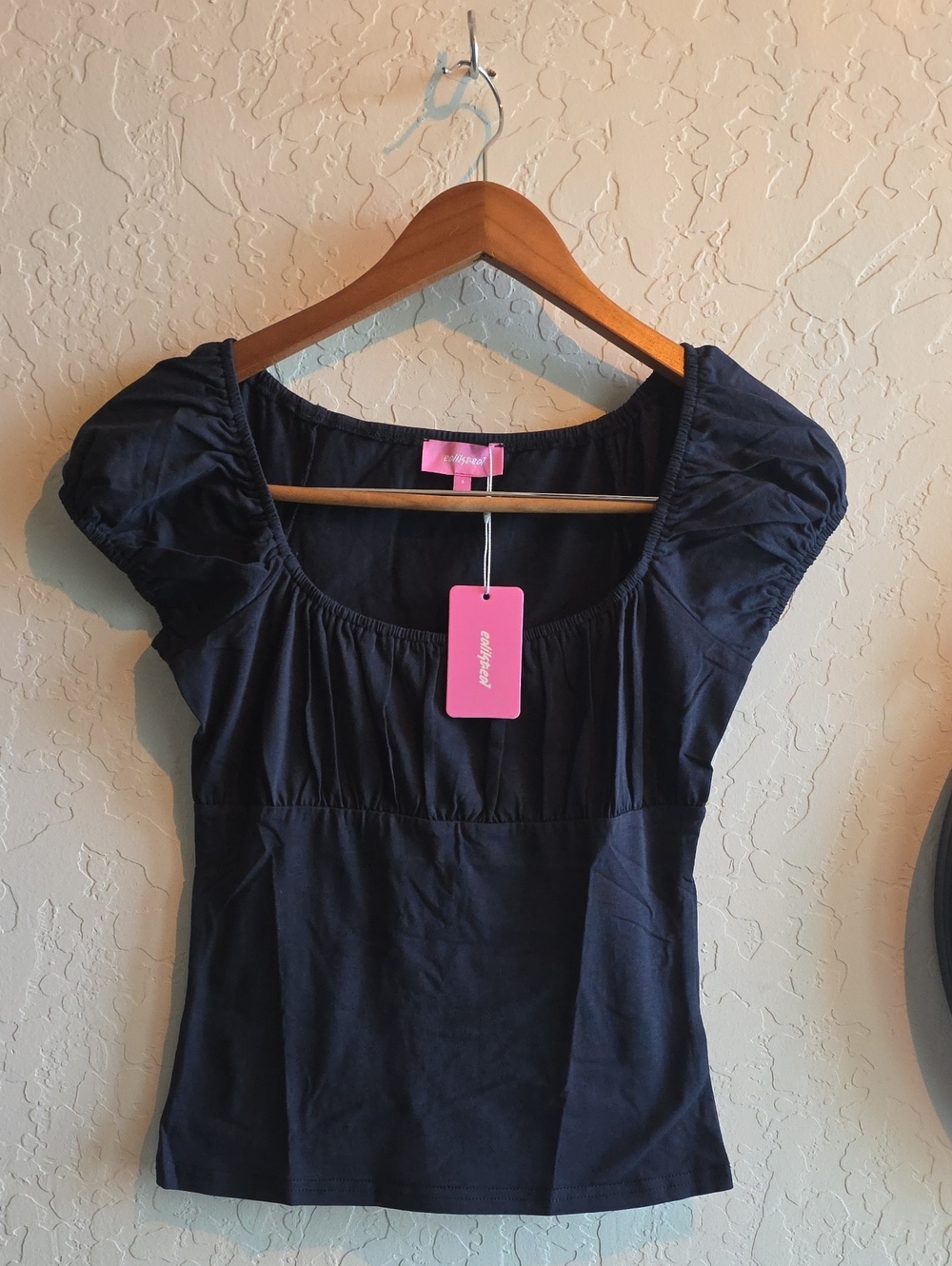 Edikted Navy Scoop Neck Short Sleeve Top with Tag